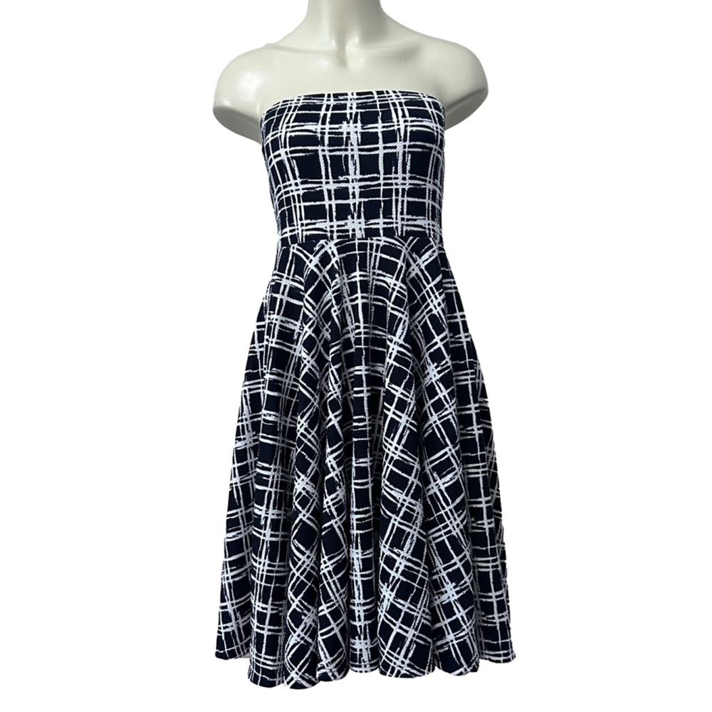 Pretty Young Thing Strapless Black White Plaid Fit & Flare Dress Small
